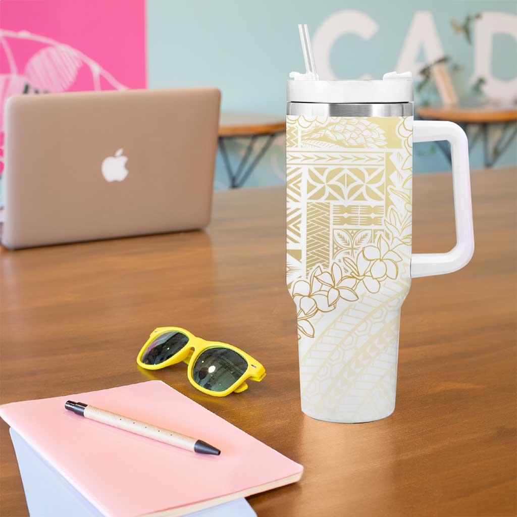 Samoa Lotu Tamaiti Mamanu Siapo Tumbler With Handle Golden Plumeria - Polynesian Pride