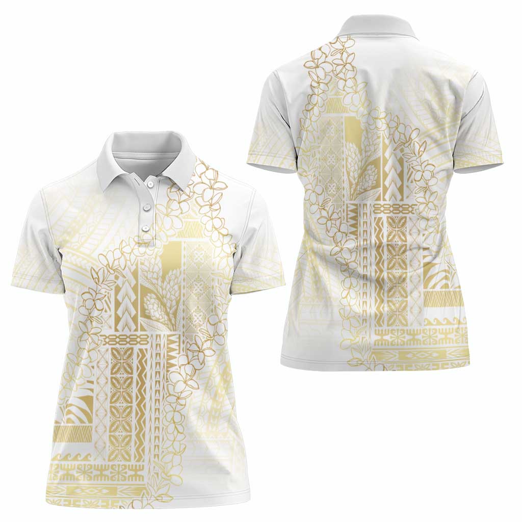 Samoa Lotu Tamaiti Mamanu Siapo Women Polo Shirt Golden Plumeria - Polynesian Pride