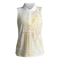 Samoa Lotu Tamaiti Mamanu Siapo Women Sleeveless Polo Shirt Golden Plumeria - Polynesian Pride