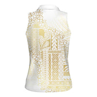 Samoa Lotu Tamaiti Mamanu Siapo Women Sleeveless Polo Shirt Golden Plumeria - Polynesian Pride