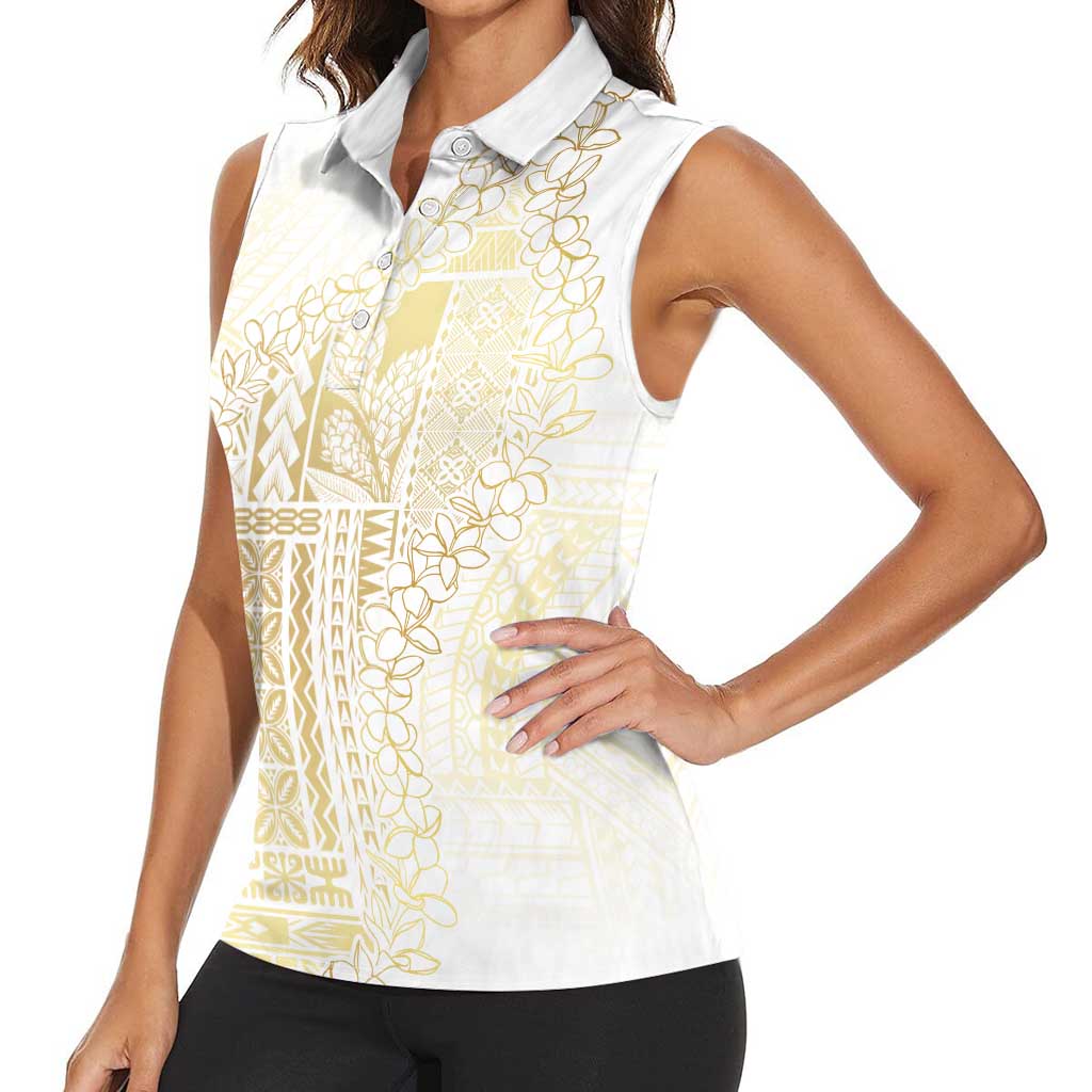 Samoa Lotu Tamaiti Mamanu Siapo Women Sleeveless Polo Shirt Golden Plumeria - Polynesian Pride