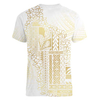Samoa Lotu Tamaiti Mamanu Siapo Women V-Neck T-Shirt Golden Plumeria - Polynesian Pride