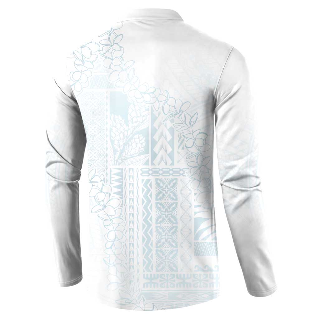 Samoa Lotu Tamaiti Mamanu Siapo Button Sweatshirt Off White Plumeria - Polynesian Pride