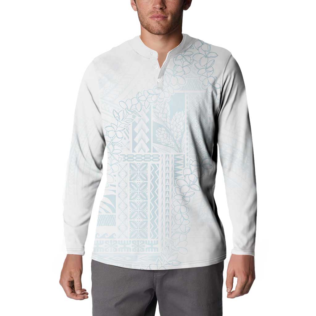 Samoa Lotu Tamaiti Mamanu Siapo Button Sweatshirt Off White Plumeria - Polynesian Pride
