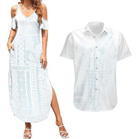 Samoa Lotu Tamaiti Mamanu Siapo Couples Matching Summer Maxi Dress and Hawaiian Shirt Off White Plumeria - Polynesian Pride