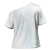 Samoa Lotu Tamaiti Mamanu Siapo Cross Shoulder Shirt Off White Plumeria - Polynesian Pride