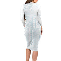 Samoa Lotu Tamaiti Mamanu Siapo Family Matching Long Sleeve Bodycon Dress and Hawaiian Shirt Off White Plumeria - Polynesian Pride