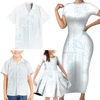 Samoa Lotu Tamaiti Mamanu Siapo Family Matching Short Sleeve Bodycon Dress and Hawaiian Shirt Off White Plumeria - Polynesian Pride