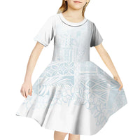 Samoa Lotu Tamaiti Mamanu Siapo Kid Short Sleeve Dress Off White Plumeria - Polynesian Pride