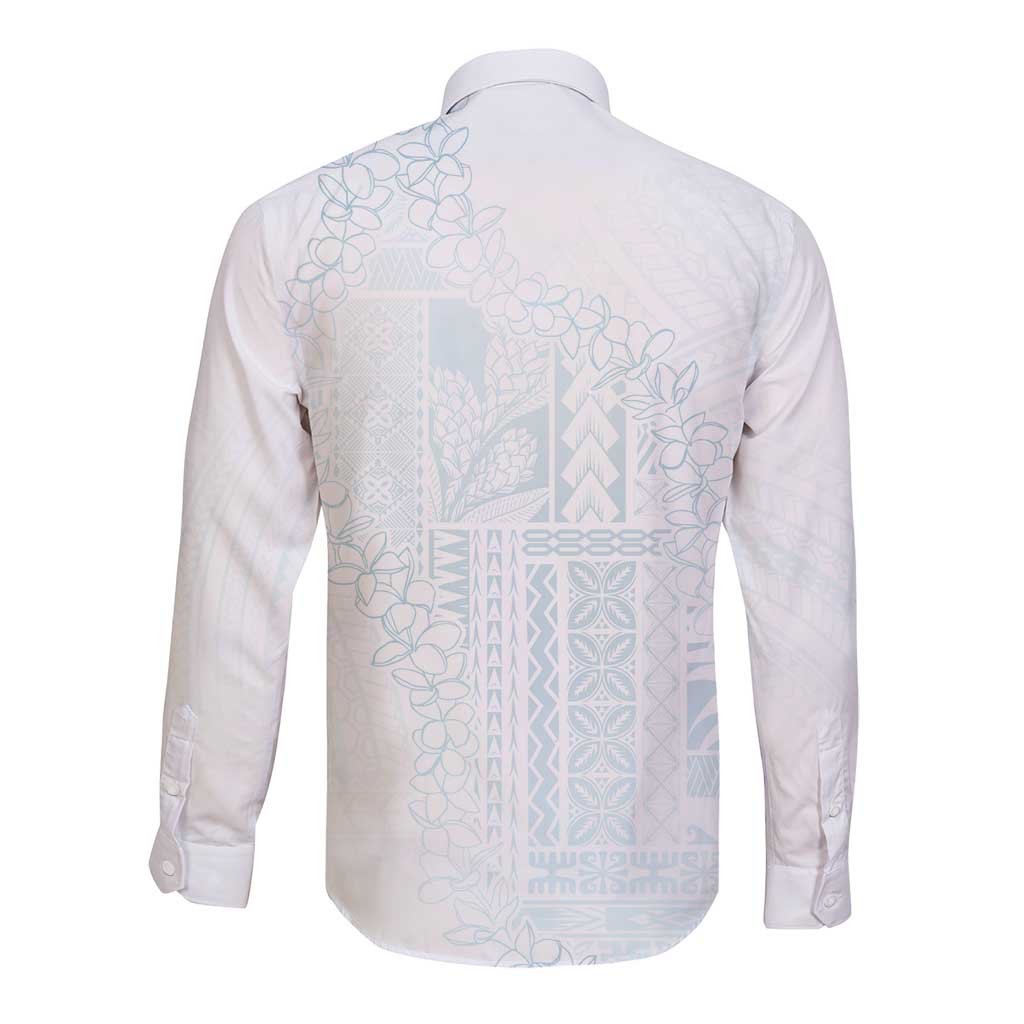 Samoa Lotu Tamaiti Mamanu Siapo Long Sleeve Button Shirt Off White Plumeria - Polynesian Pride