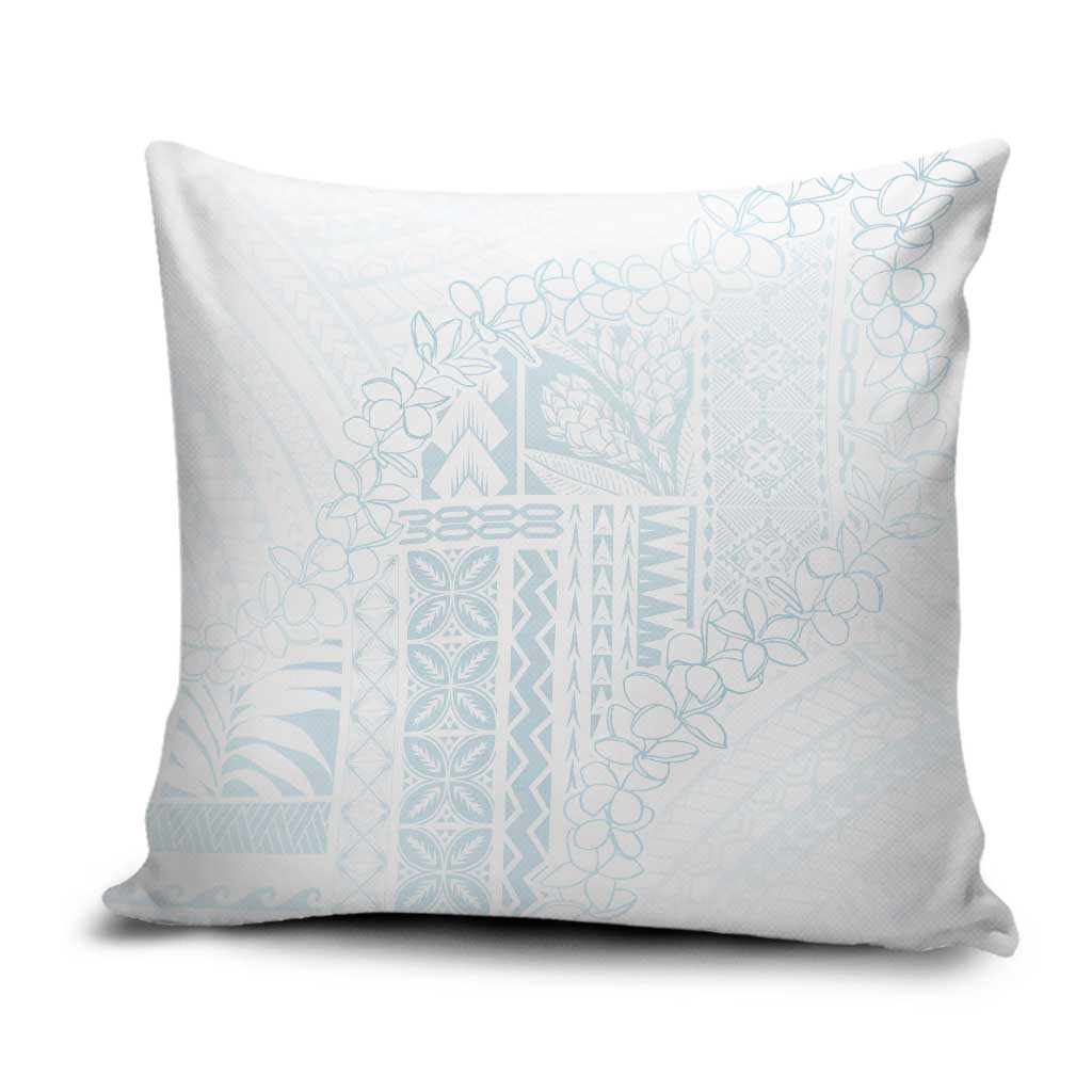 Samoa Lotu Tamaiti Mamanu Siapo Pillow Cover Off White Plumeria LT7 Baby Blue - Polynesian Pride