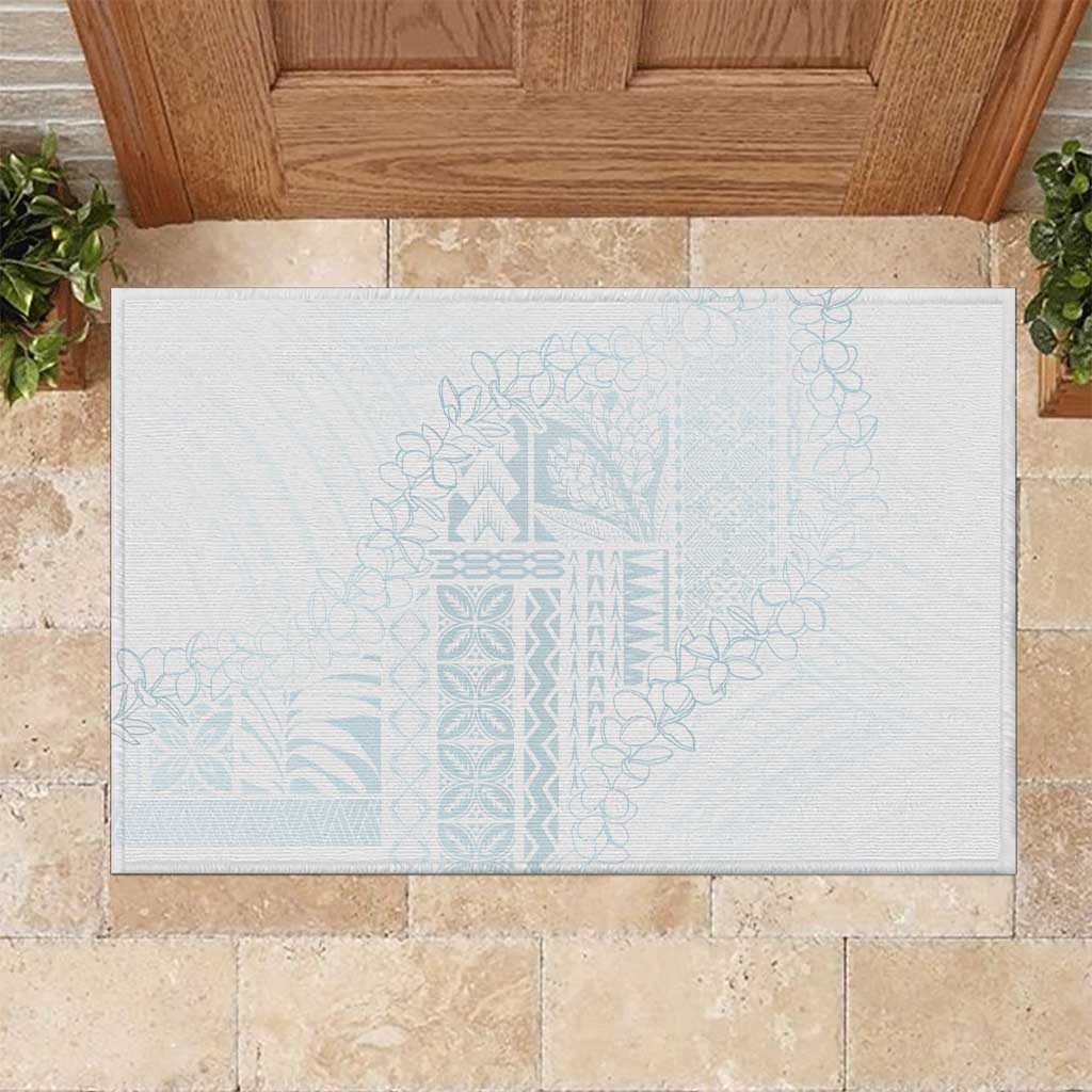 Samoa Lotu Tamaiti Mamanu Siapo Rubber Doormat Off White Plumeria LT7 Baby Blue - Polynesian Pride