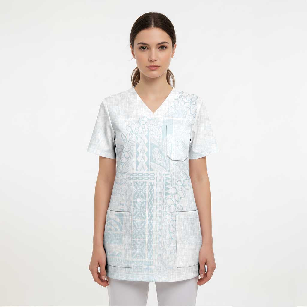 Samoa Lotu Tamaiti Mamanu Siapo Scrub Top Off White Plumeria - Polynesian Pride