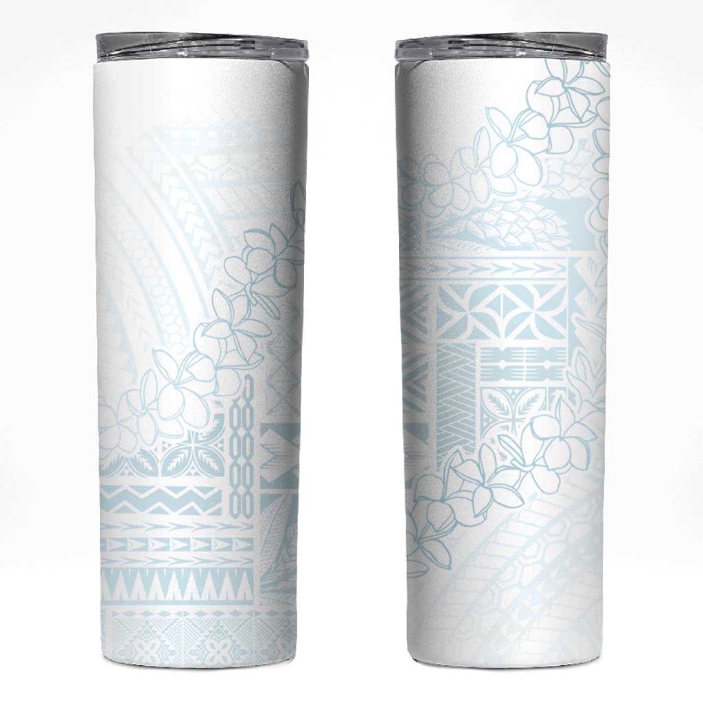 Samoa Lotu Tamaiti Mamanu Siapo Skinny Tumbler Off White Plumeria - Polynesian Pride