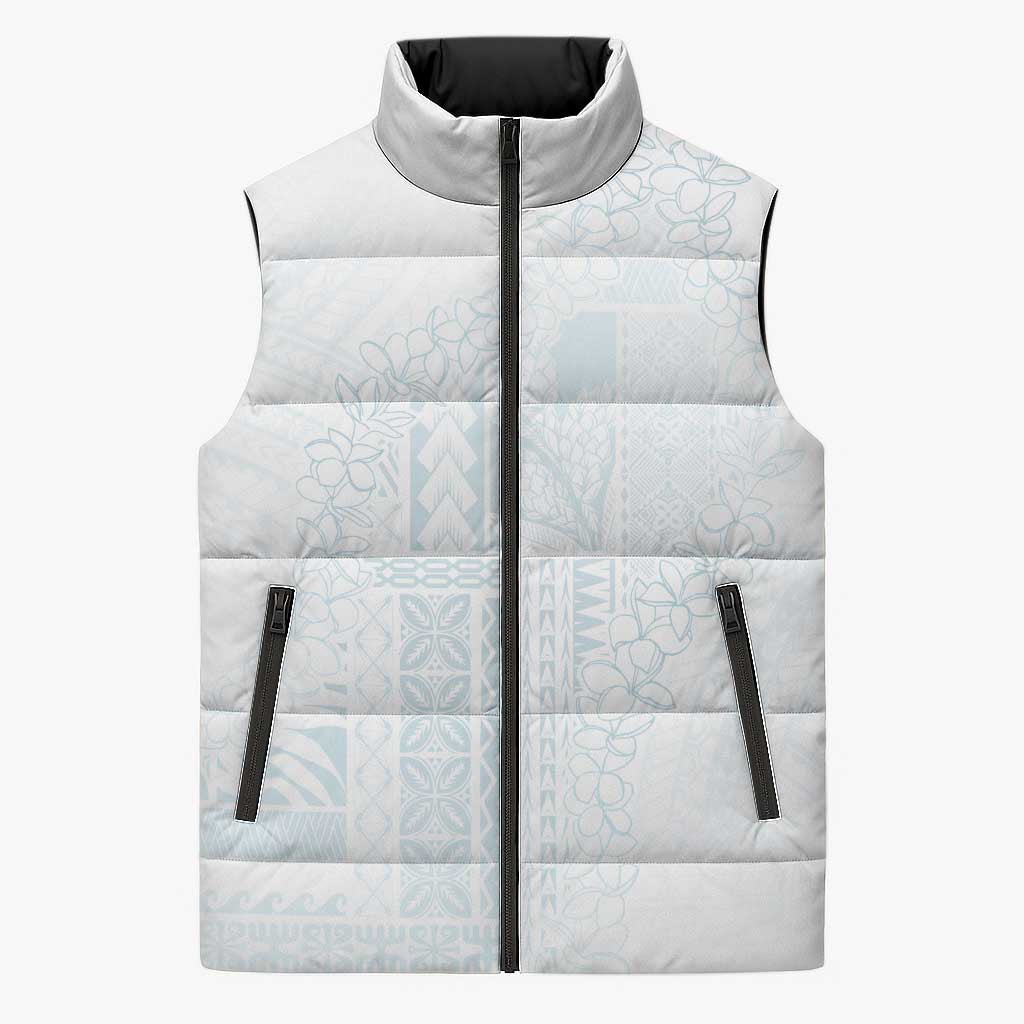 Samoa Lotu Tamaiti Mamanu Siapo Sleeveless Puffer Jacket Off White Plumeria - Polynesian Pride