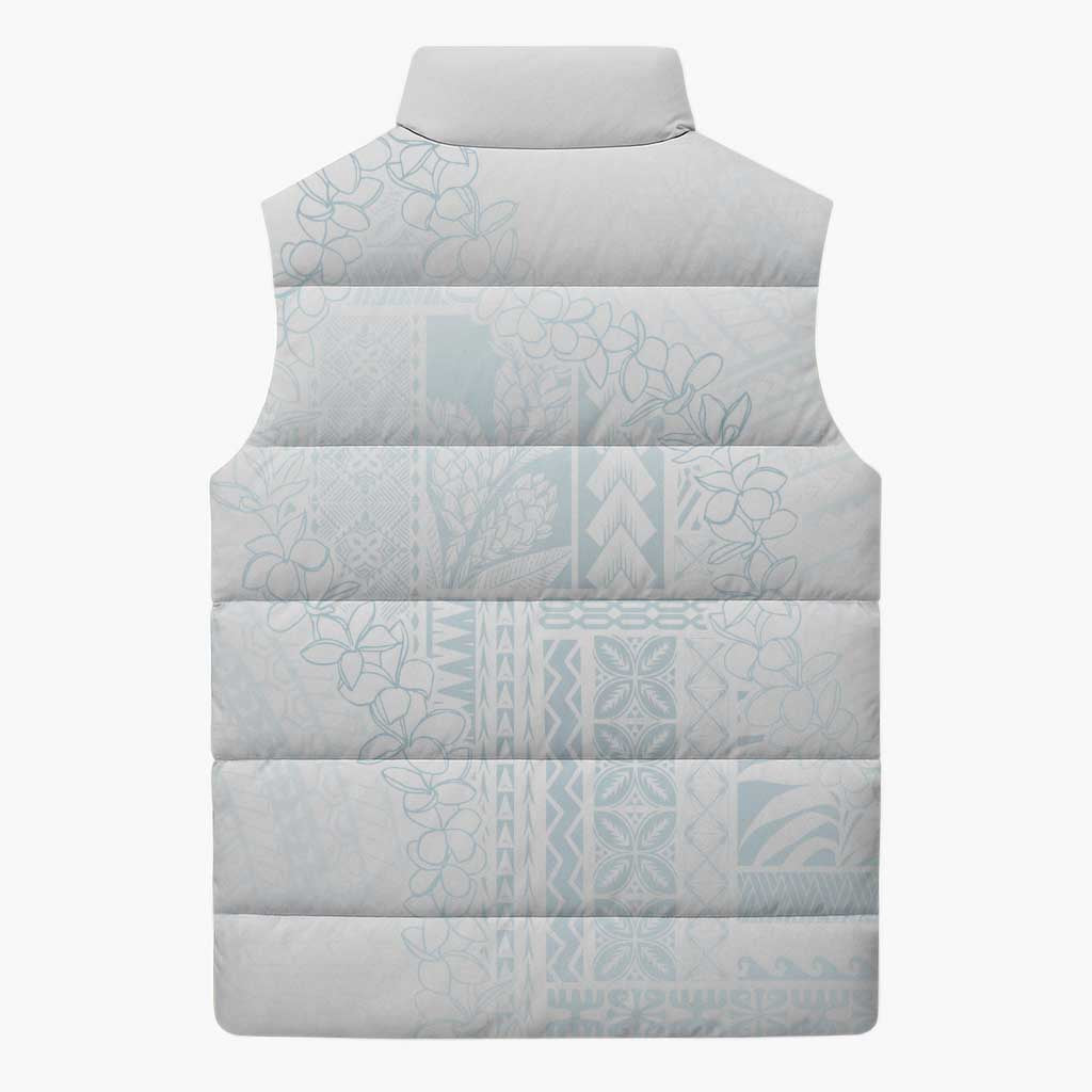 Samoa Lotu Tamaiti Mamanu Siapo Sleeveless Puffer Jacket Off White Plumeria - Polynesian Pride