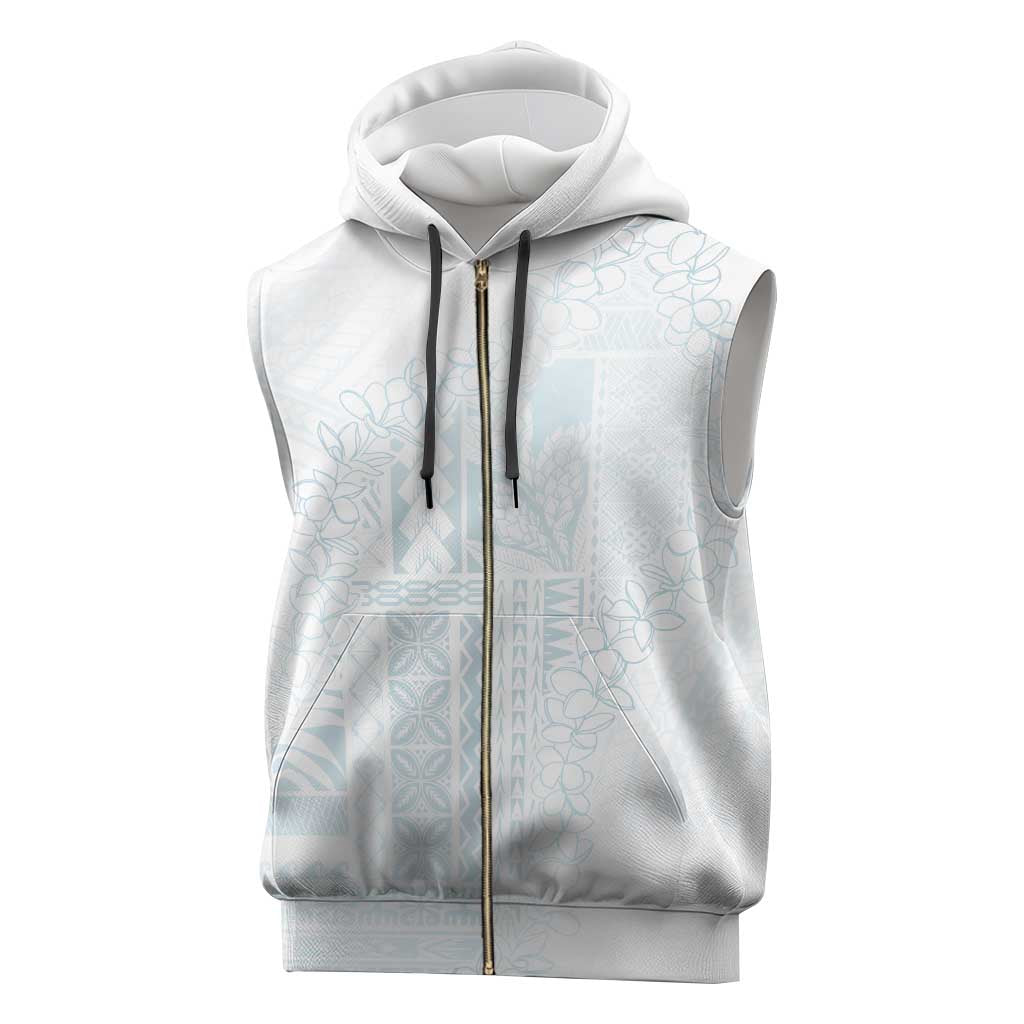 Samoa Lotu Tamaiti Mamanu Siapo Sleeveless Zip Hoodie Off White Plumeria - Polynesian Pride