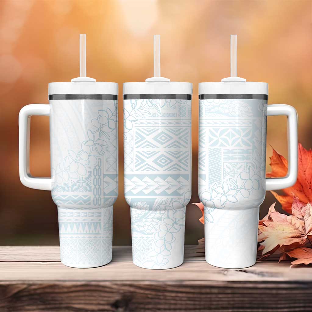 Samoa Lotu Tamaiti Mamanu Siapo Tumbler With Handle Off White Plumeria - Polynesian Pride