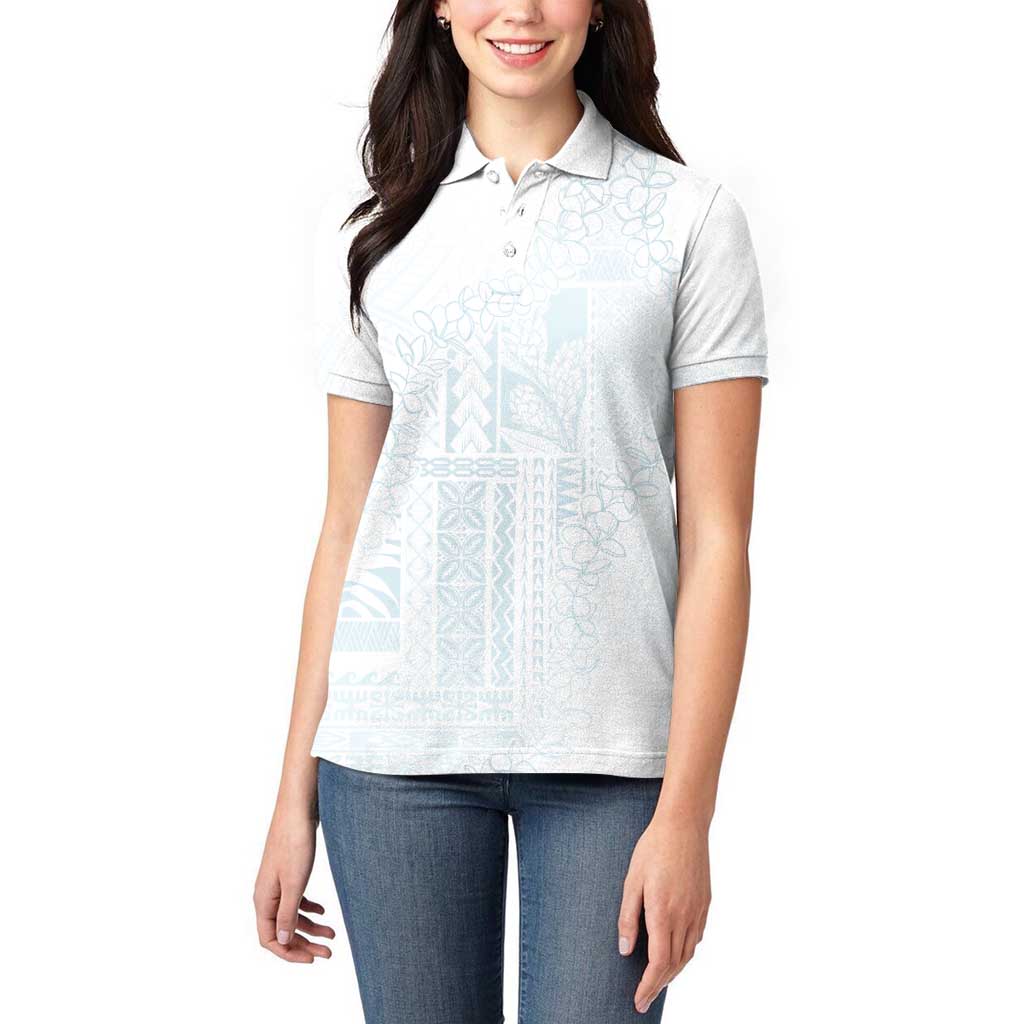 Samoa Lotu Tamaiti Mamanu Siapo Women Polo Shirt Off White Plumeria - Polynesian Pride