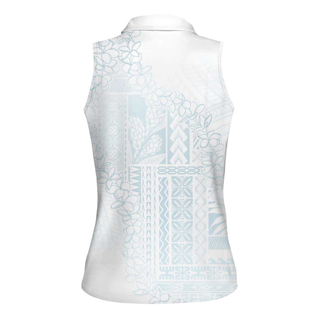 Samoa Lotu Tamaiti Mamanu Siapo Women Sleeveless Polo Shirt Off White Plumeria - Polynesian Pride