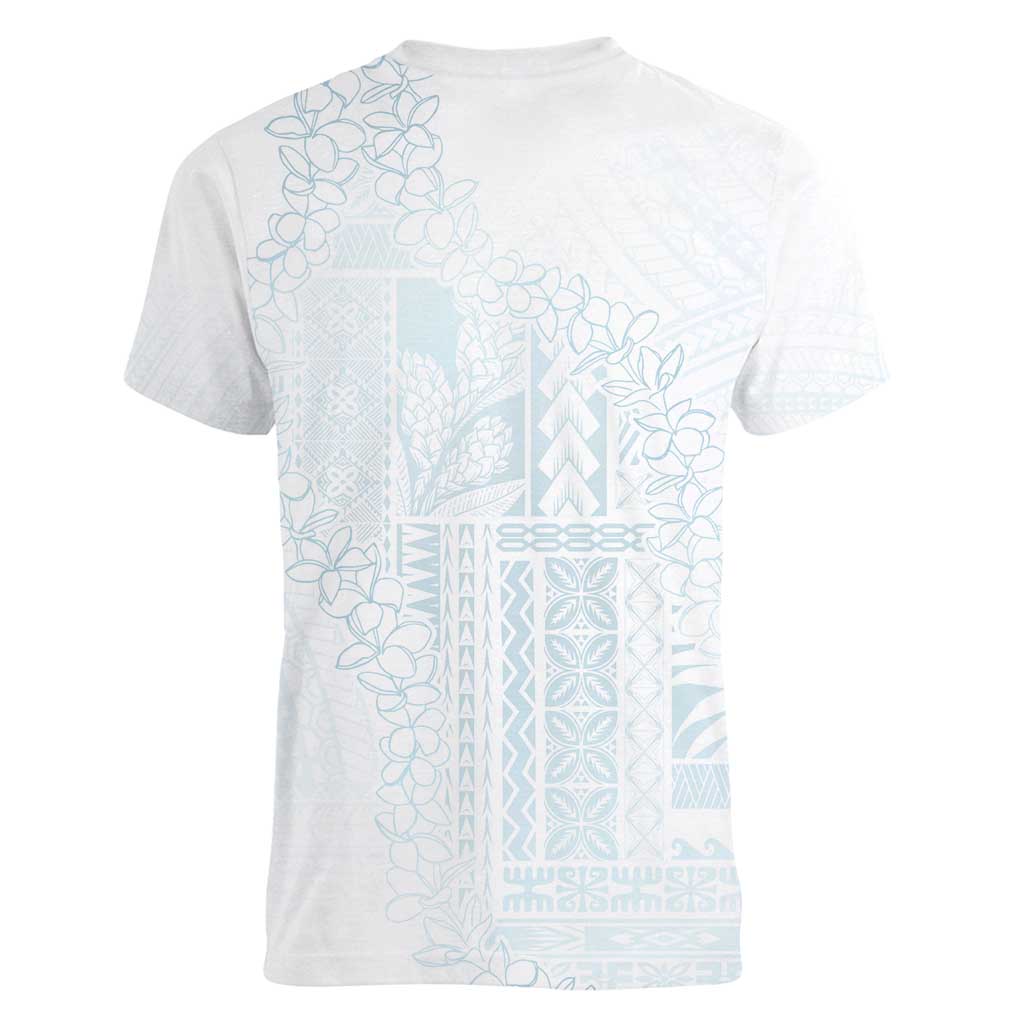 Samoa Lotu Tamaiti Mamanu Siapo Women V-Neck T-Shirt Off White Plumeria - Polynesian Pride