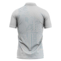 Samoa Lotu Tamaiti Mamanu Siapo Zipper Polo Shirt Off White Plumeria - Polynesian Pride