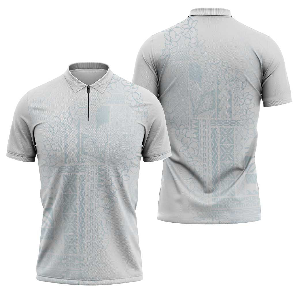 Samoa Lotu Tamaiti Mamanu Siapo Zipper Polo Shirt Off White Plumeria - Polynesian Pride