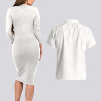 Samoa Lotu Tamaiti Ivory Couples Matching Long Sleeve Bodycon Dress and Hawaiian Shirt Teuila Tatau - Polynesian Pride