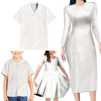 Samoa Lotu Tamaiti Ivory Family Matching Long Sleeve Bodycon Dress and Hawaiian Shirt Teuila Tatau - Polynesian Pride