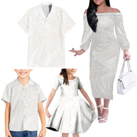 Samoa Lotu Tamaiti Ivory Family Matching Off The Shoulder Long Sleeve Dress and Hawaiian Shirt Teuila Tatau - Polynesian Pride