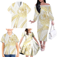 Samoa Lotu Tamaiti Gold Family Matching Off The Shoulder Long Sleeve Dress and Hawaiian Shirt Teuila Tatau - Polynesian Pride