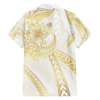 Samoa Lotu Tamaiti Gold Family Matching Off Shoulder Short Dress and Hawaiian Shirt Teuila Tatau - Polynesian Pride