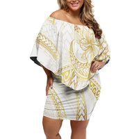Samoa Lotu Tamaiti Gold Family Matching Off Shoulder Short Dress and Hawaiian Shirt Teuila Tatau - Polynesian Pride