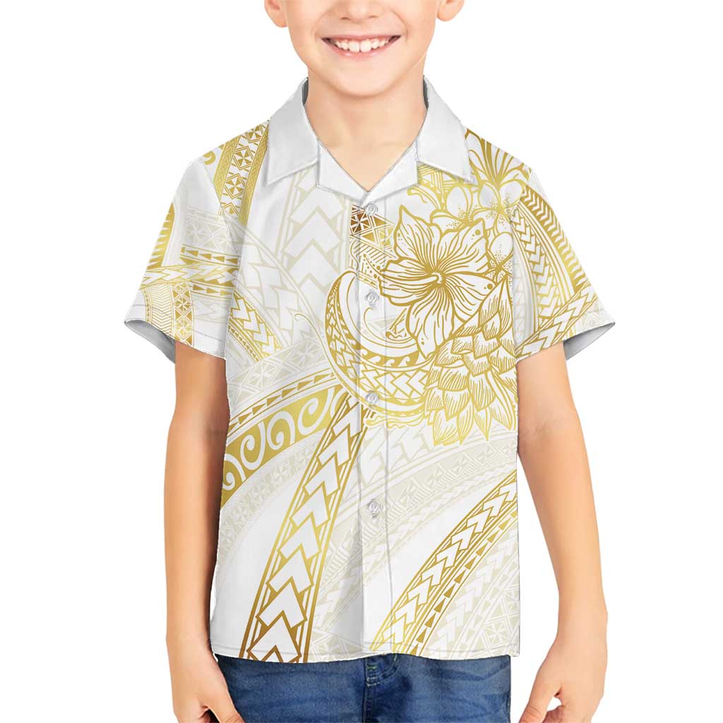 Samoa Lotu Tamaiti Gold Family Matching Off Shoulder Short Dress and Hawaiian Shirt Teuila Tatau - Polynesian Pride