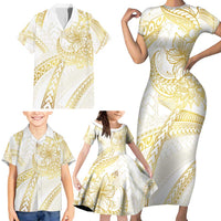 Samoa Lotu Tamaiti Gold Family Matching Short Sleeve Bodycon Dress and Hawaiian Shirt Teuila Tatau - Polynesian Pride