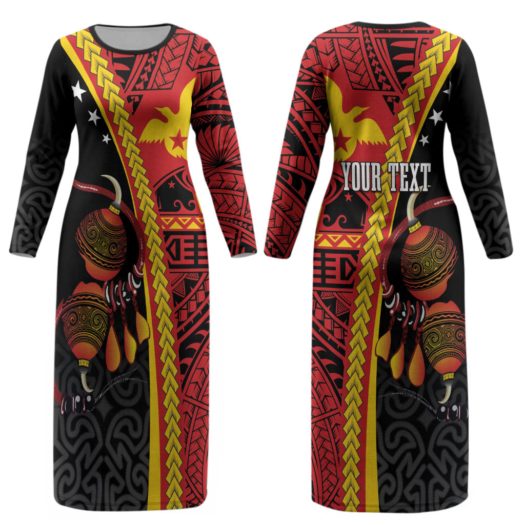 Papua New Guinea Independence Personalised Couples Matching Long Sleeve Bodycon Dress and Hawaiian Shirt PNG Bagi and Lime Pot LT7 - Polynesian Pride