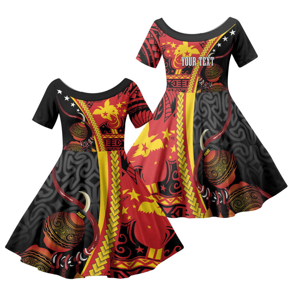 Papua New Guinea Independence Personalised Family Matching Mermaid Dress and Hawaiian Shirt PNG Bagi and Lime Pot LT7 Daughter's Dress Black - Polynesian Pride