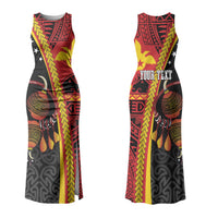 Papua New Guinea Independence Personalised Family Matching Tank Maxi Dress and Hawaiian Shirt PNG Bagi and Lime Pot LT7 Mom's Dress Black - Polynesian Pride