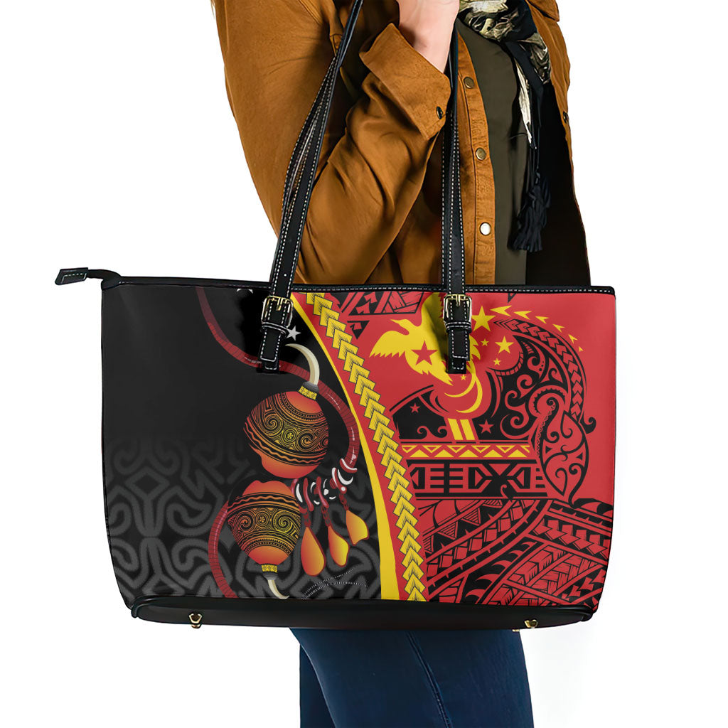 Papua New Guinea Independence Leather Tote Bag PNG Bagi and Lime Pot LT7 - Polynesian Pride