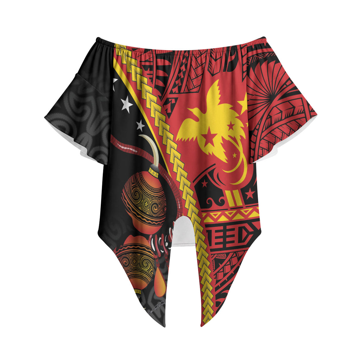 Papua New Guinea Independence Personalised Off Shoulder Wrap Waist Top PNG Bagi and Lime Pot LT7 - Polynesian Pride