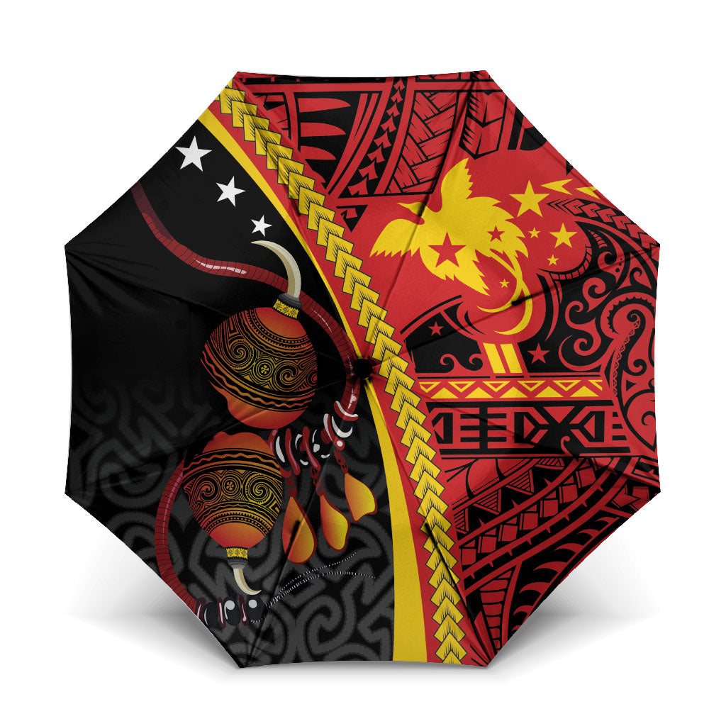 Papua New Guinea Independence Umbrella PNG Bagi and Lime Pot LT7 One Size Folded 11.42 inch Opened Diameter 37.4 inch Black - Polynesian Pride