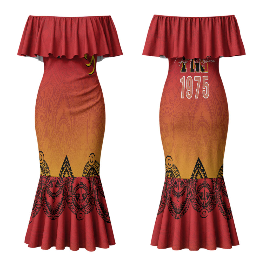 Papua New Guinea 1975 To The Future Personalised Couples Matching Mermaid Dress and Long Sleeve Button Shirt Sepik Masks LT7 - Polynesian Pride