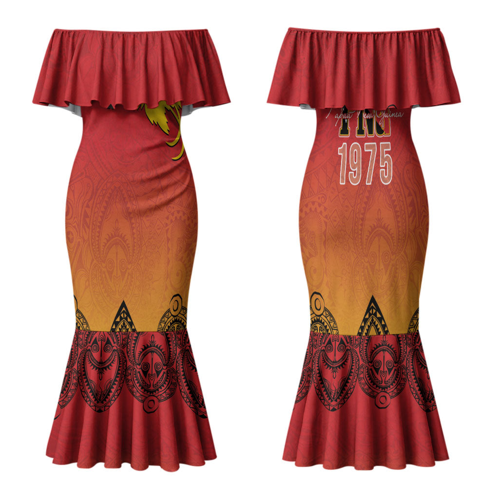 Papua New Guinea 1975 To The Future Personalised Family Matching Mermaid Dress and Hawaiian Shirt Sepik Masks LT7 Mom's Dress Red - Polynesian Pride