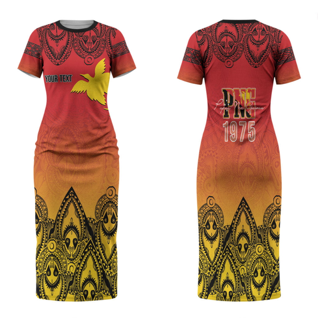 Papua New Guinea 1975 To The Future Personalised Family Matching Short Sleeve Bodycon Dress and Hawaiian Shirt Sepik Masks LT7 Mom's Dress Red - Polynesian Pride