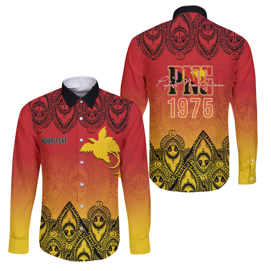 Papua New Guinea 1975 To The Future Personalised Family Matching Short Sleeve Bodycon Dress and Hawaiian Shirt Sepik Masks LT7 Dad's Shirt - Long Sleeve Red - Polynesian Pride