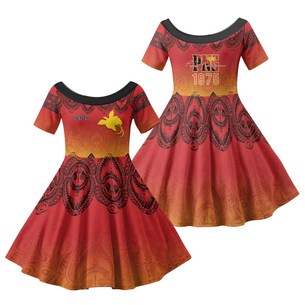 Papua New Guinea 1975 To The Future Personalised Family Matching Tank Maxi Dress and Hawaiian Shirt Sepik Masks LT7 Daughter's Dress Red - Polynesian Pride