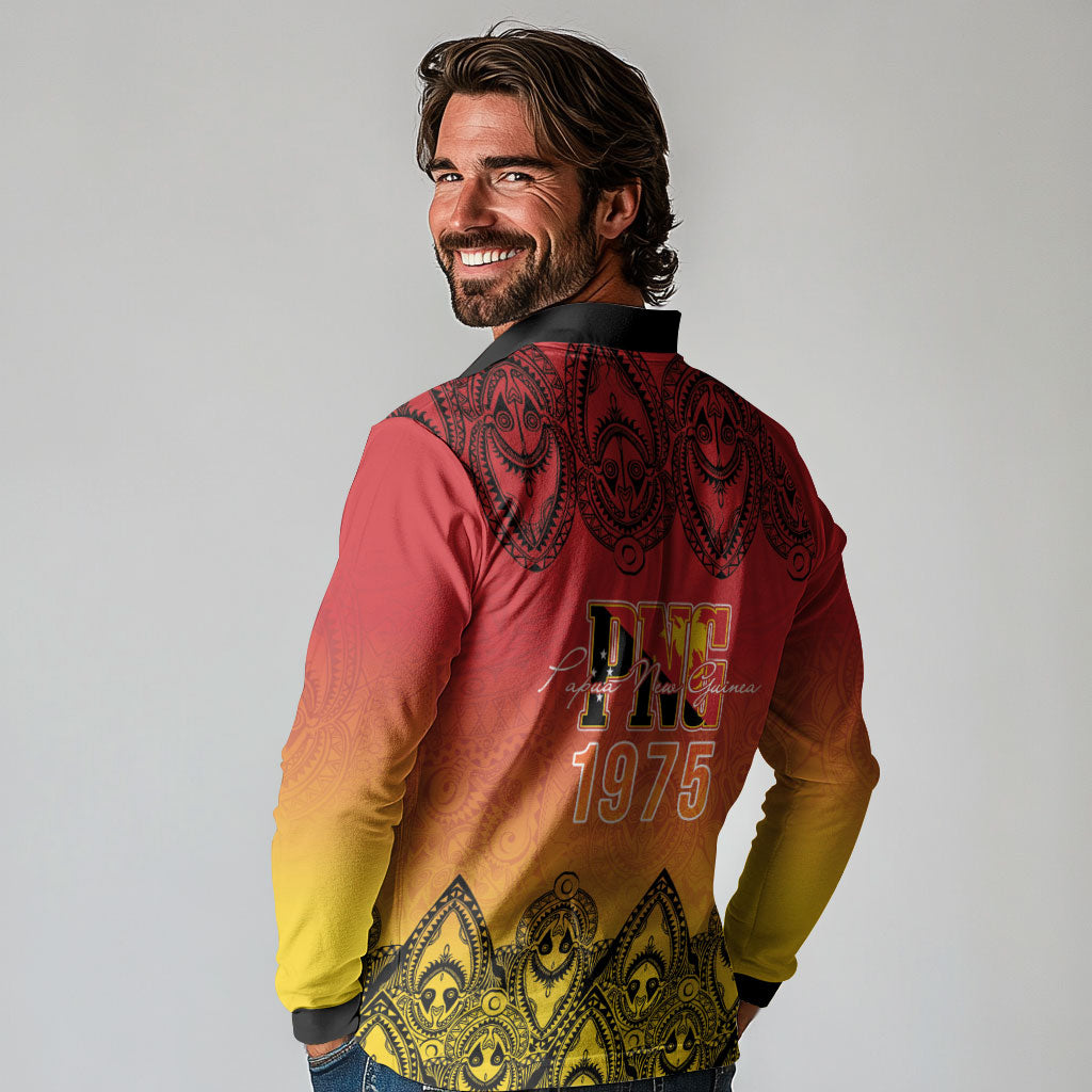 Papua New Guinea 1975 To The Future Personalised Long Sleeve Polo Shirt Sepik Masks LT7 - Polynesian Pride