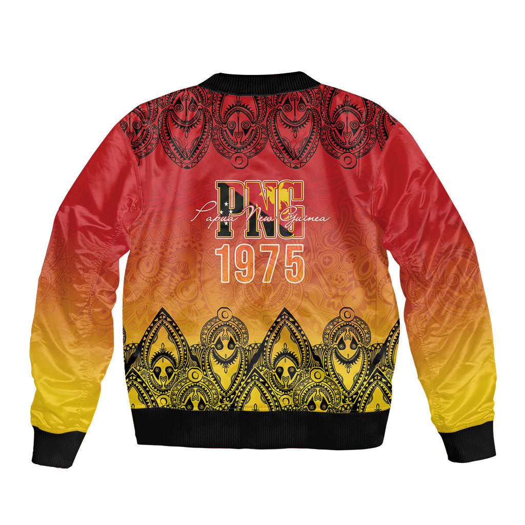 Papua New Guinea 1975 To The Future Personalised Sleeve Zip Bomber Jacket Sepik Masks LT7 - Polynesian Pride