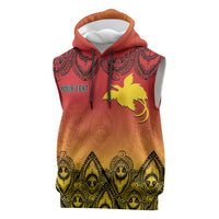 Papua New Guinea 1975 To The Future Personalised Sleeveless Hoodie Sepik Masks LT7 Red - Polynesian Pride