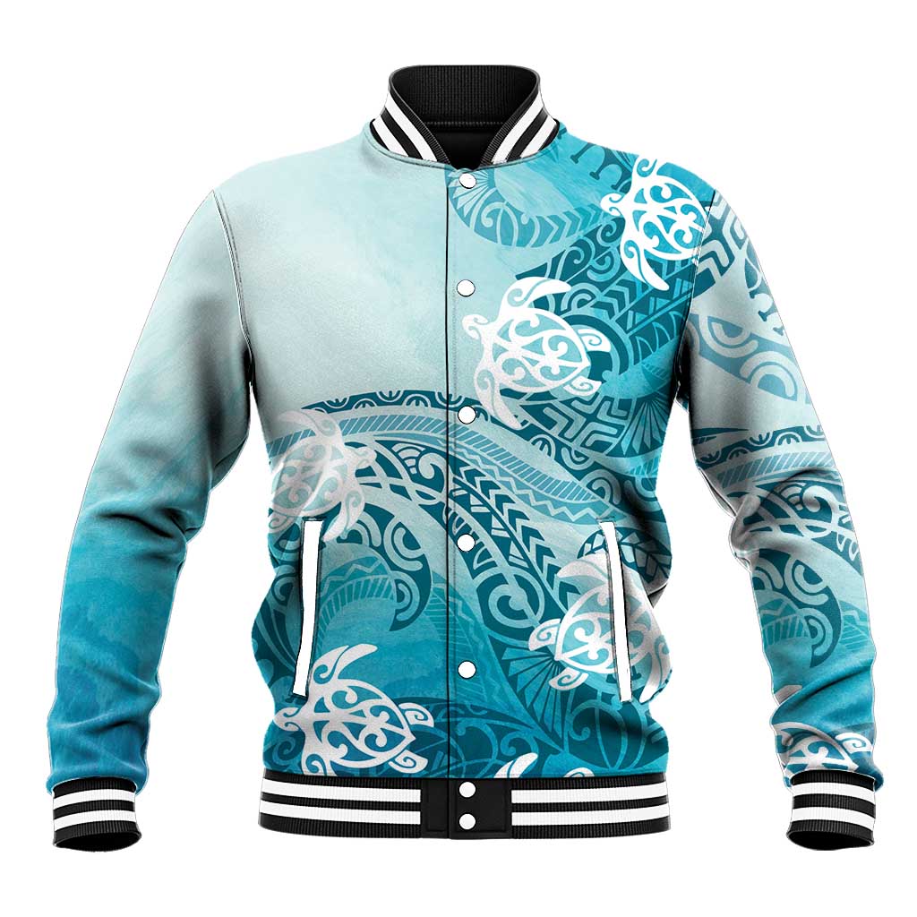Polynesia Turtle Baseball Jacket Watercolor Abstract Style